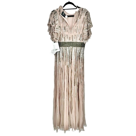 Mac Duggal Embellished Full Length Layered Sleeve Gown Dress Rose Pink SZ 8 NWT - Picture 6 of 13